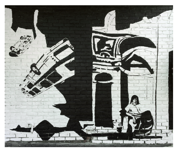 Seated and Blindfolded Silkscreen by Olga Alexopoulou at Ikastikos Kiklos Sianti Gallery.